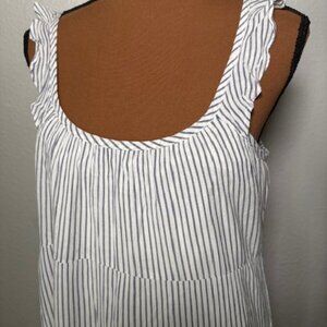 Duffield Lane Blue & White Striped Midi Dress Seersucker– Size Small
